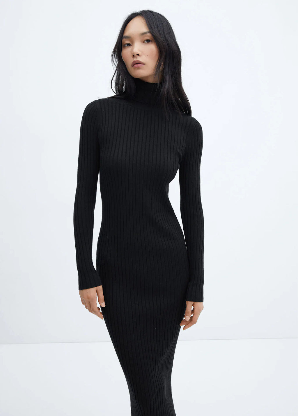 Vestido midi canalé cuello alto