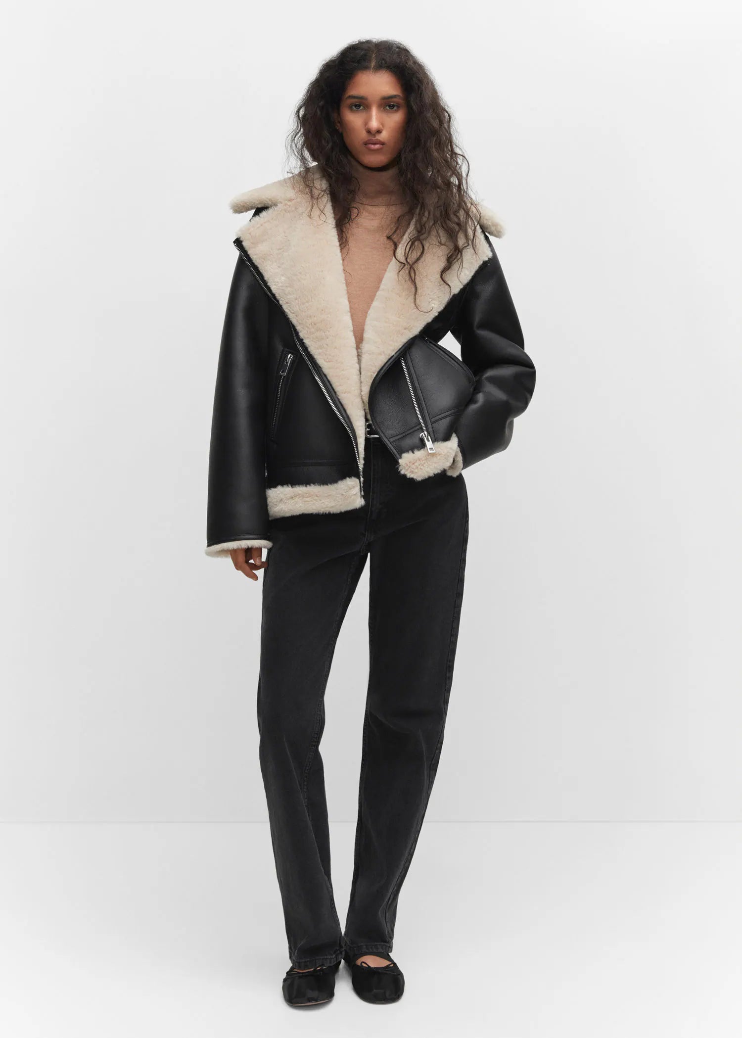 Chaqueta doble faz efecto piel