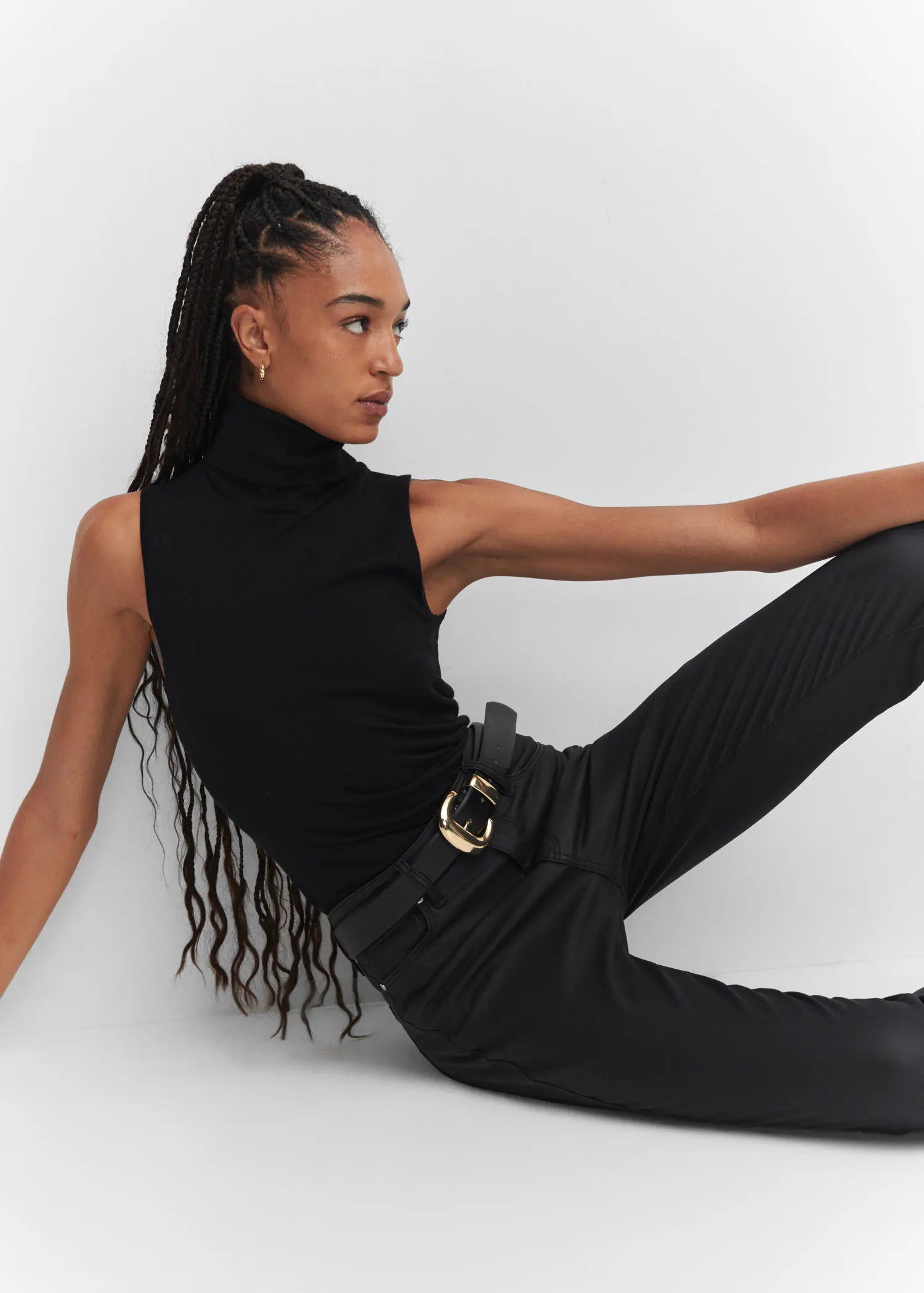 Jeans skinny tiro alto encerados