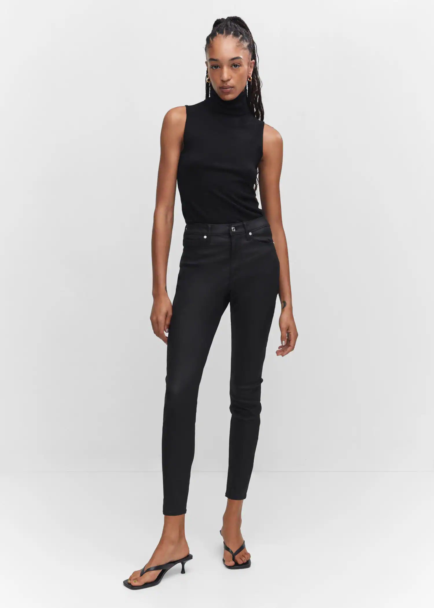 Jeans skinny tiro alto encerados