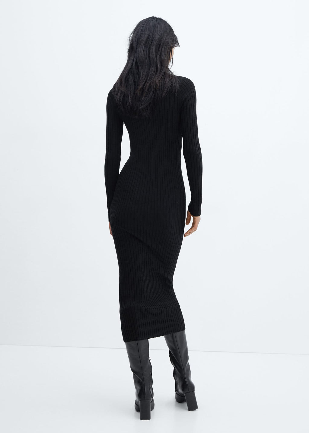 Vestido midi canalé cuello alto
