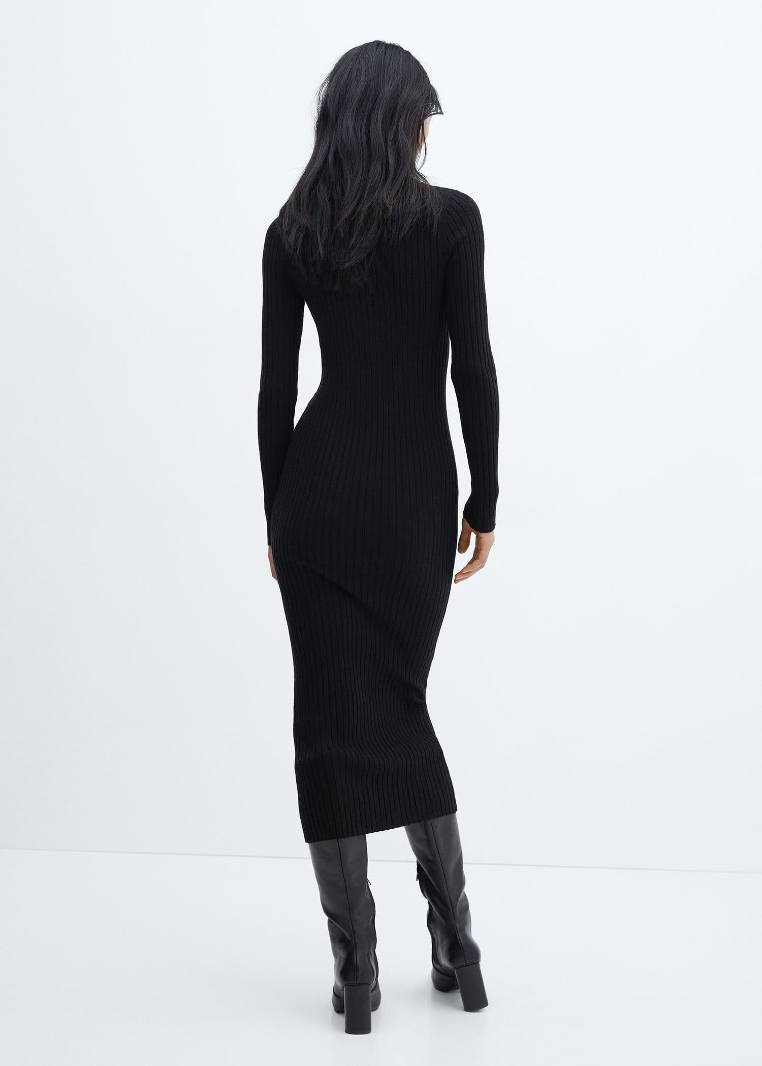 Vestido midi canalé cuello alto