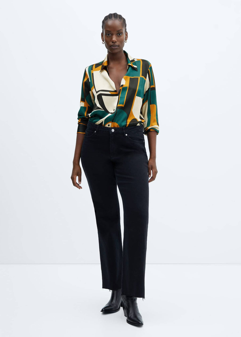 Camisa satinada estampado geométrico
