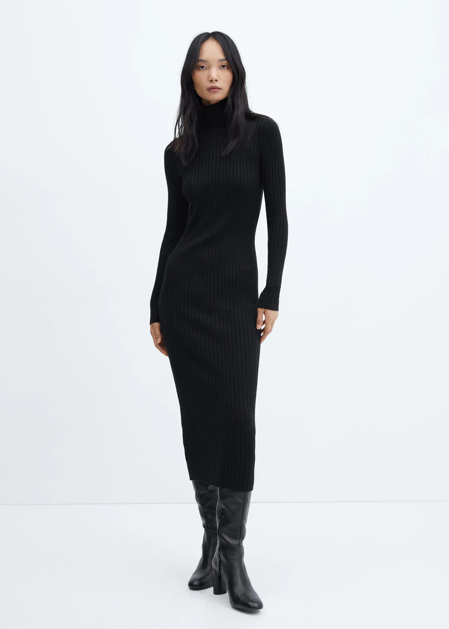 Vestido midi canalé cuello alto
