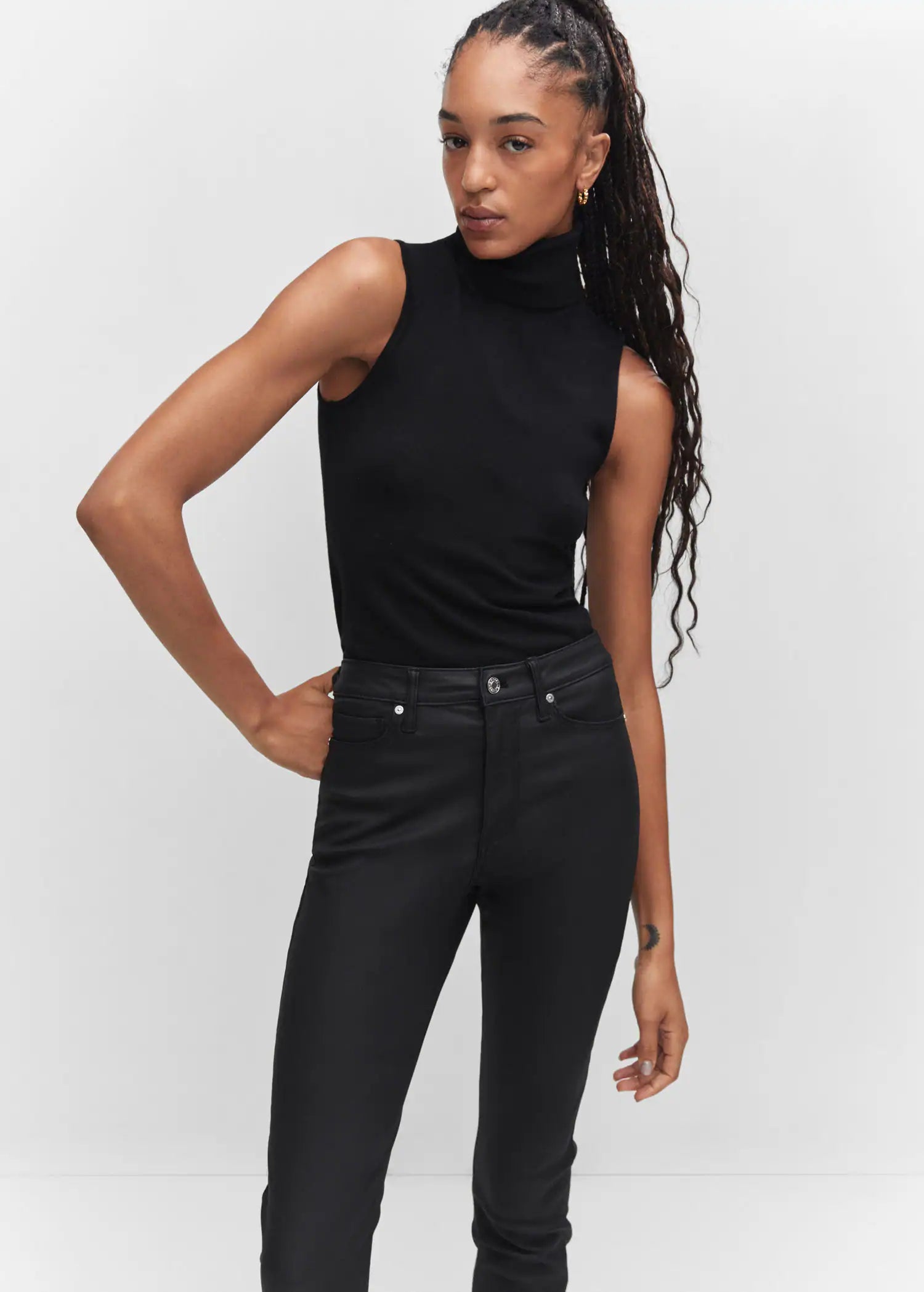 Jeans skinny tiro alto encerados