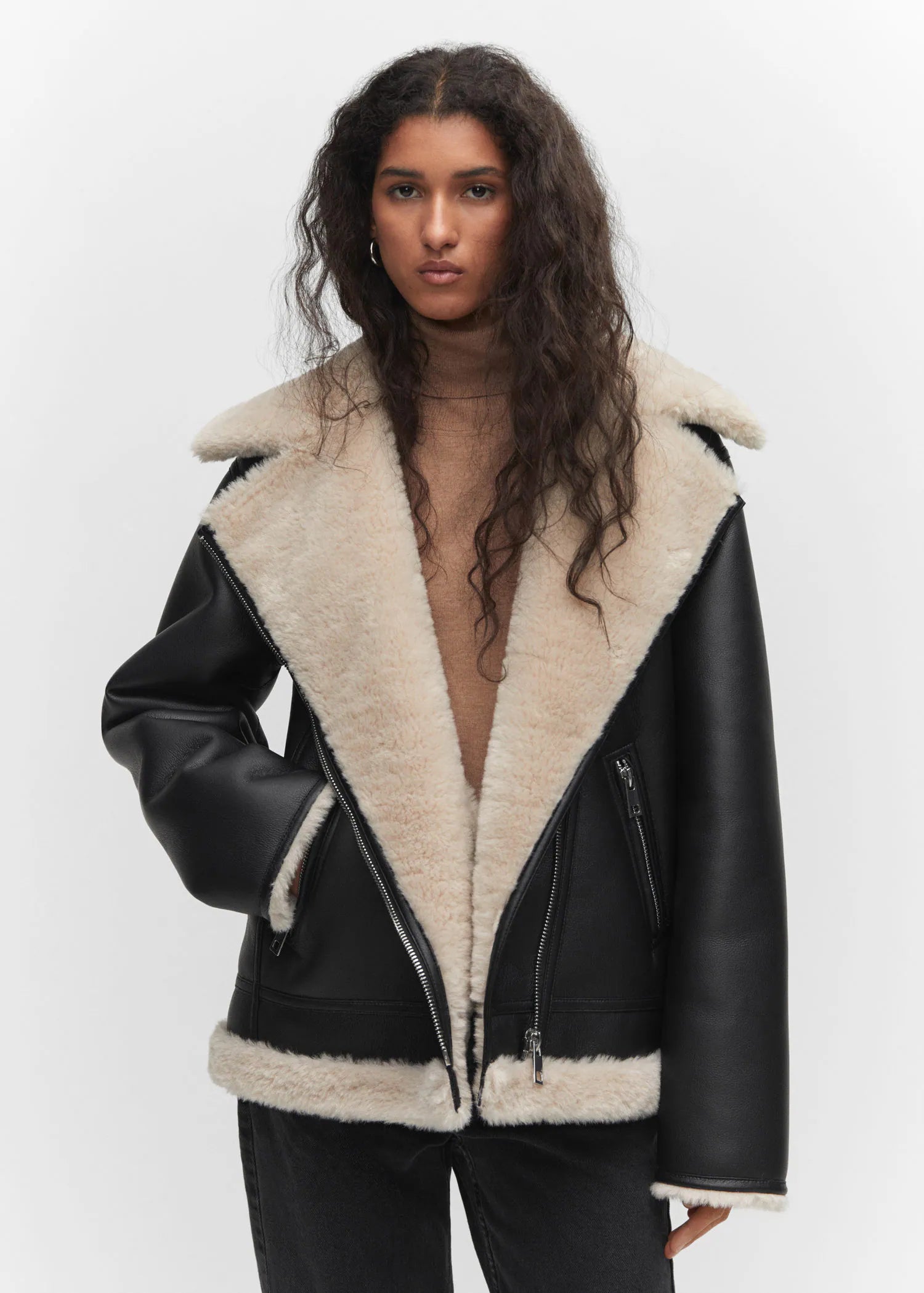 Chaqueta doble faz efecto piel