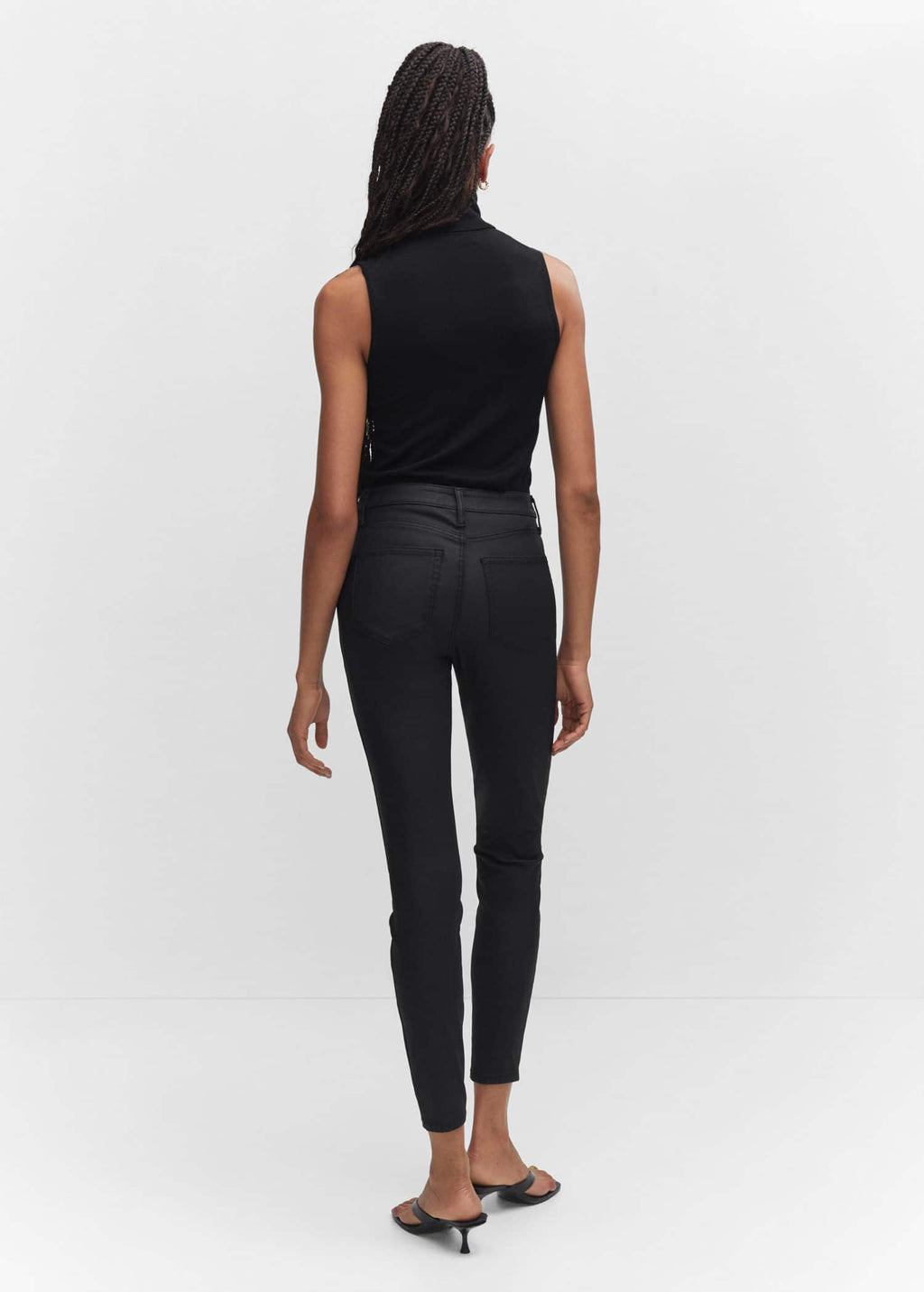 Jeans skinny tiro alto encerados