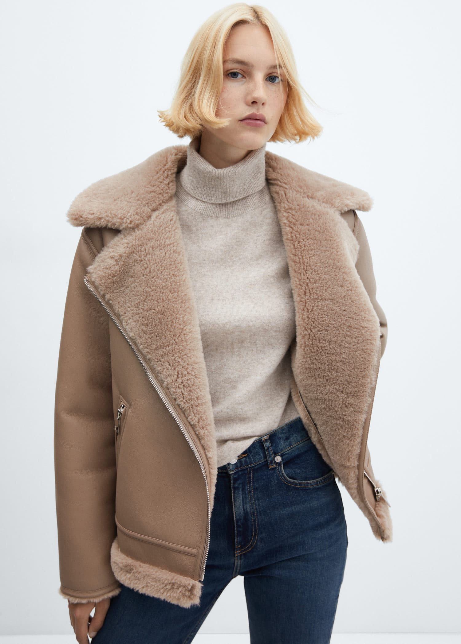 Chaqueta doble faz efecto piel