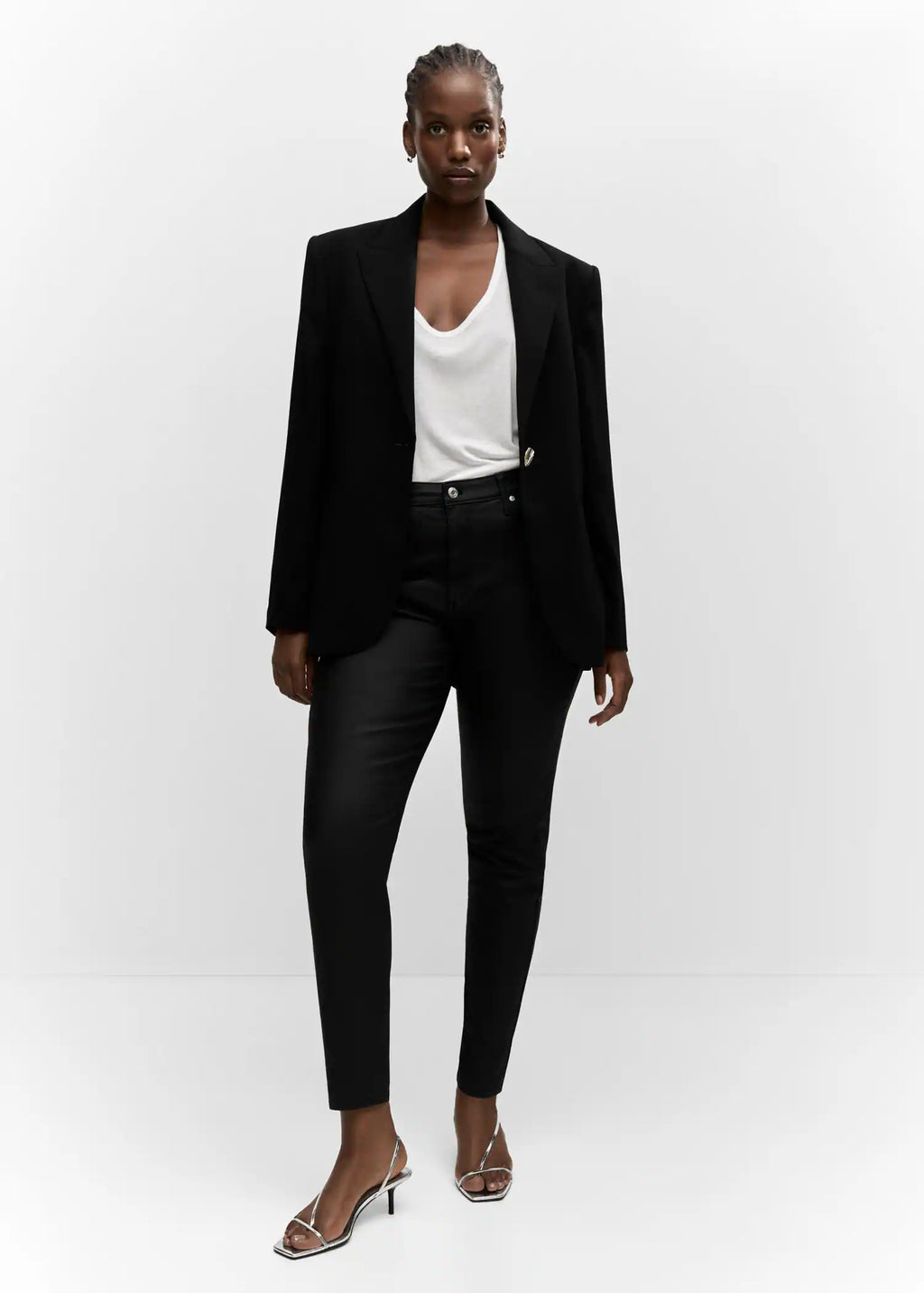 Jeans skinny tiro alto encerados