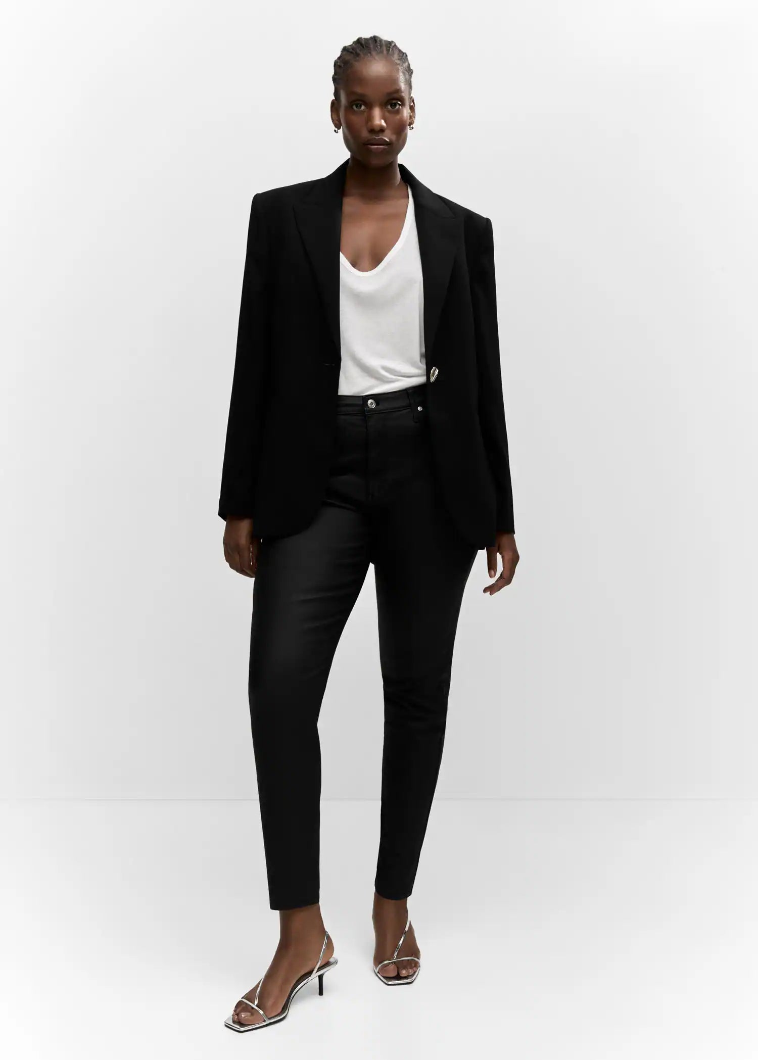 Jeans skinny tiro alto encerados