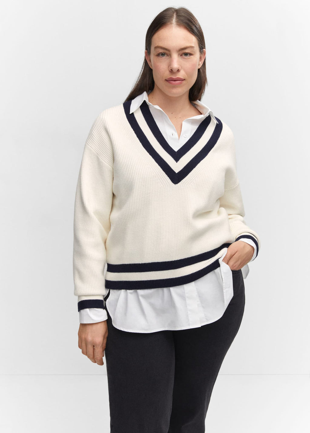 Jersey cuello pico contraste